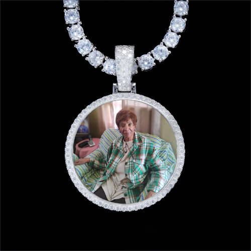 925S & VVS Moissanite 3D Circle Custom Picture Pendant