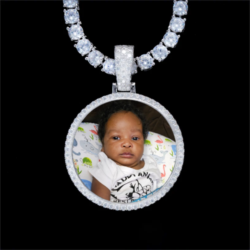 925S & VVS Moissanite 3D Circle Custom Picture Pendant
