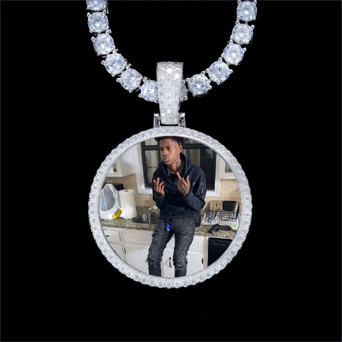 925S & VVS Moissanite 3D Circle Custom Picture Pendant