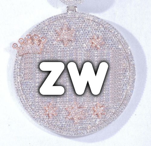 CUSTOM LETTER NECKLACE 3D BIG CROWN DISC