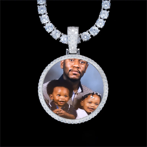 925S & VVS Moissanite 3D Circle Custom Picture Pendant