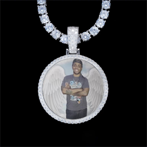 925S & VVS Moissanite 3D Circle Custom Picture Pendant