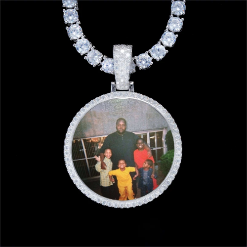925S & VVS Moissanite 3D Circle Custom Picture Pendant