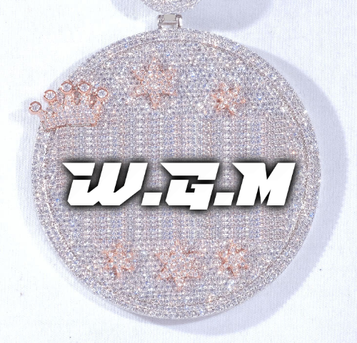CUSTOM LETTER NECKLACE 3D BIG CROWN DISC
