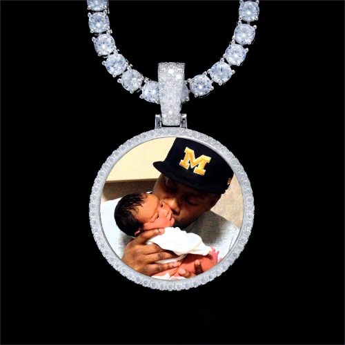 925S & VVS Moissanite 3D Circle Custom Picture Pendant