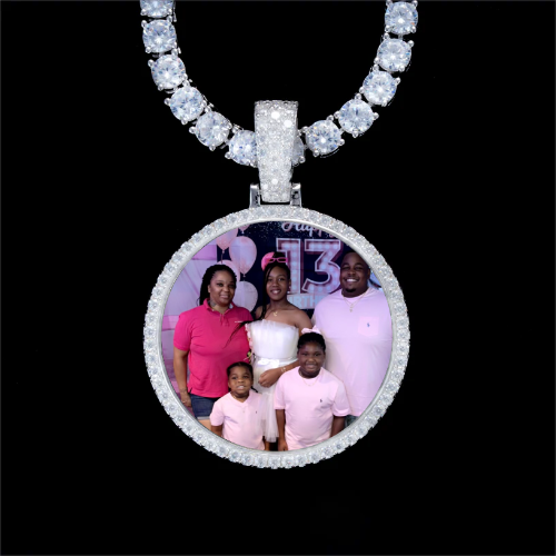 925S & VVS Moissanite 3D Circle Custom Picture Pendant