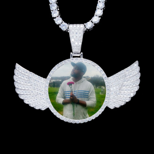 925S & VVS Moissanite 3D Wing Custom Picture Pendant