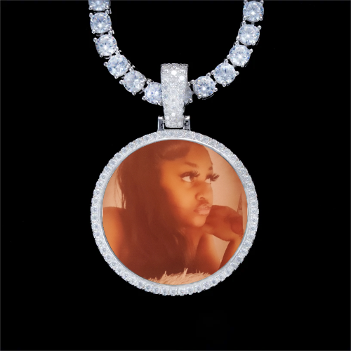 925S & VVS Moissanite 3D Circle Custom Picture Pendant