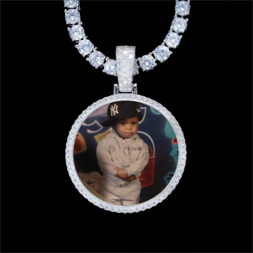 925S & VVS Moissanite 3D Circle Custom Picture Pendant