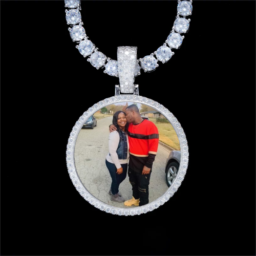 925S & VVS Moissanite 3D Circle Custom Picture Pendant