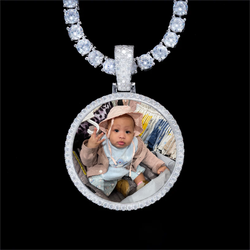 925S & VVS Moissanite 3D Circle Custom Picture Pendant