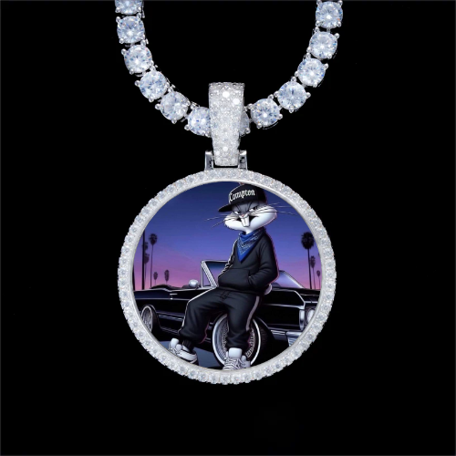 925S & VVS Moissanite 3D Circle Custom Picture Pendant