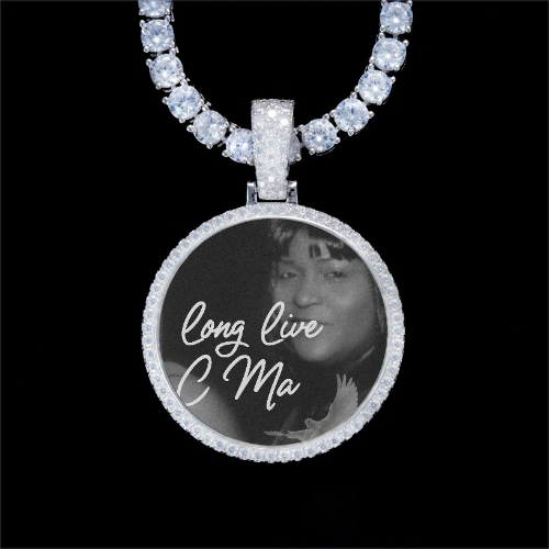 925S & VVS Moissanite 3D Circle Custom Picture Pendant
