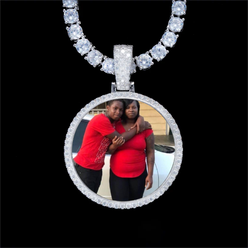 925S & VVS Moissanite 3D Circle Custom Picture Pendant