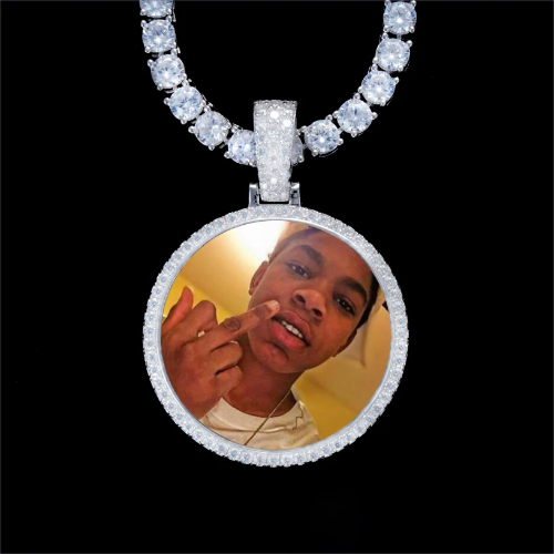 925S & VVS Moissanite 3D Circle Custom Picture Pendant