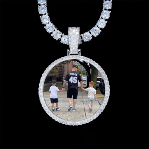 925S & VVS Moissanite 3D Circle Custom Picture Pendant