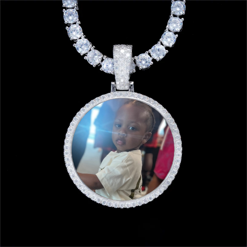 925S & VVS Moissanite 3D Circle Custom Picture Pendant