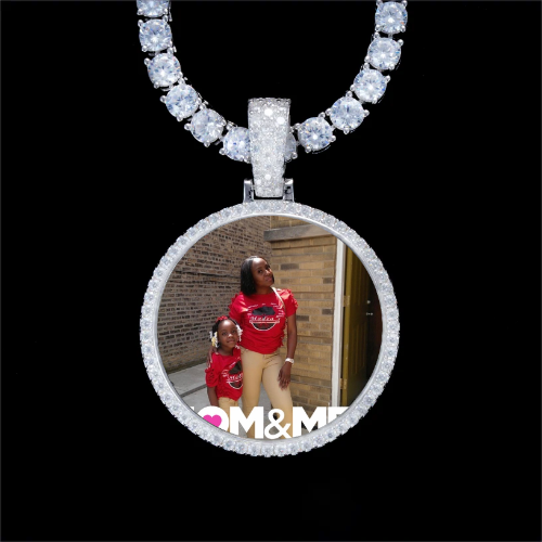 925S & VVS Moissanite 3D Circle Custom Picture Pendant