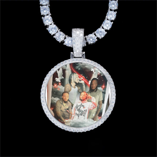 925S & VVS Moissanite 3D Circle Custom Picture Pendant