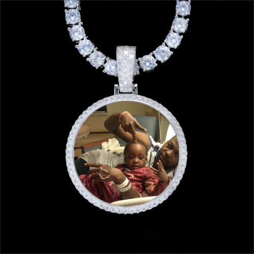 925S & VVS Moissanite 3D Circle Custom Picture Pendant