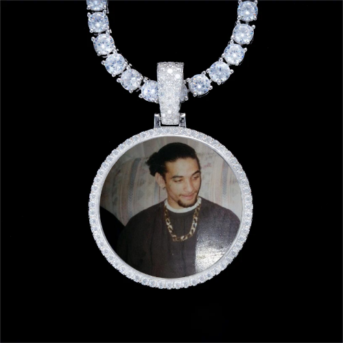 925S & VVS Moissanite 3D Circle Custom Picture Pendant
