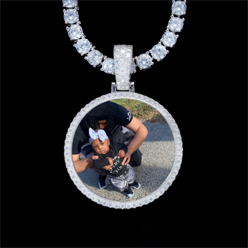 925S & VVS Moissanite 3D Circle Custom Picture Pendant