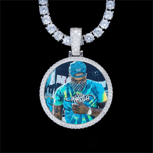 925S & VVS Moissanite 3D Circle Custom Picture Pendant