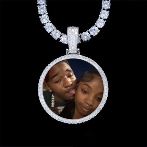 925S & VVS Moissanite 3D Circle Custom Picture Pendant