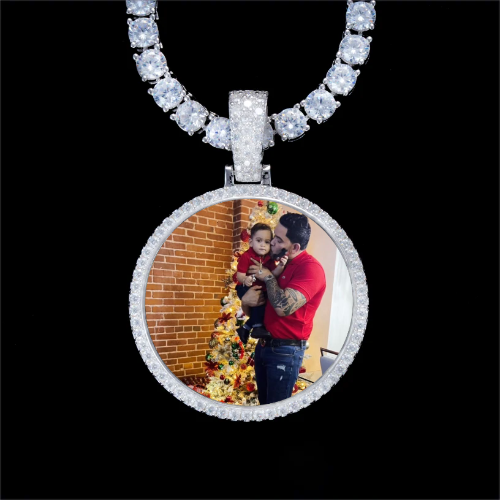 925S & VVS Moissanite 3D Circle Custom Picture Pendant