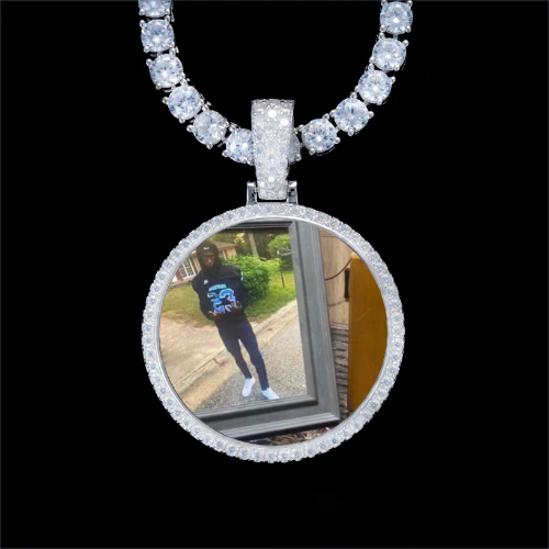 925S & VVS Moissanite 3D Circle Custom Picture Pendant