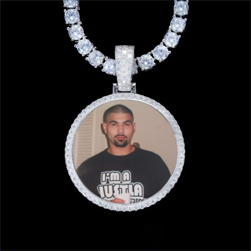 925S & VVS Moissanite 3D Circle Custom Picture Pendant