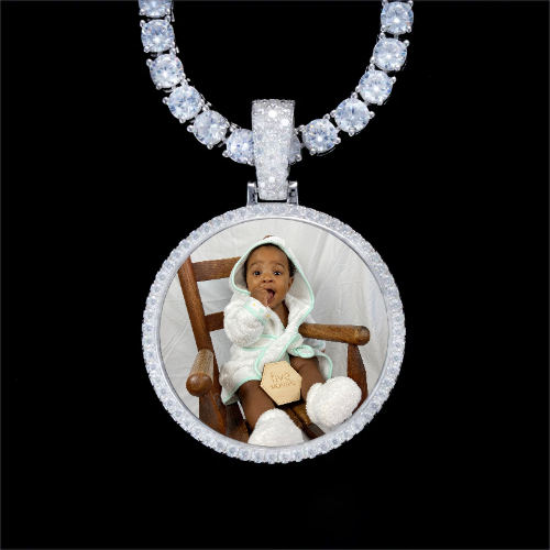 925S & VVS Moissanite 3D Circle Custom Picture Pendant