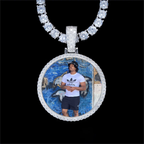 925S & VVS Moissanite 3D Circle Custom Picture Pendant