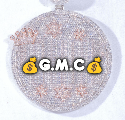 CUSTOM LETTER NECKLACE 3D BIG CROWN DISC