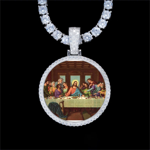 925S & VVS Moissanite 3D Circle Custom Picture Pendant