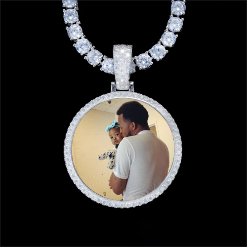 925S & VVS Moissanite 3D Circle Custom Picture Pendant