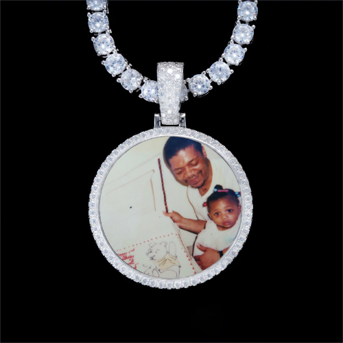 925S & VVS Moissanite 3D Circle Custom Picture Pendant