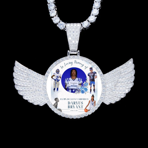925S & VVS Moissanite 3D Wing Custom Picture Pendant