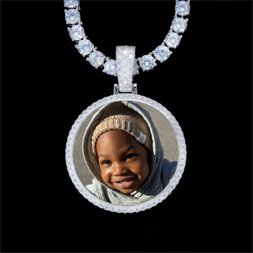 925S & VVS Moissanite 3D Circle Custom Picture Pendant