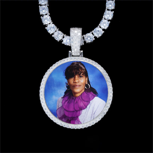 925S & VVS Moissanite 3D Circle Custom Picture Pendant