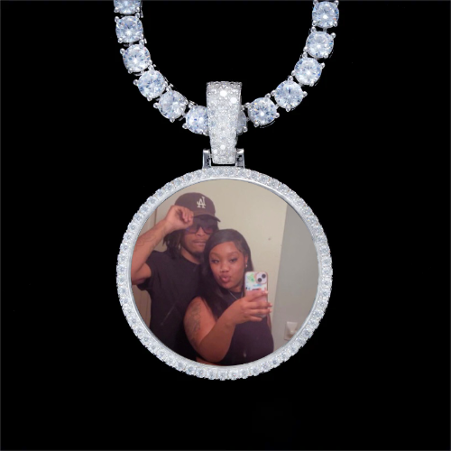 925S & VVS Moissanite 3D Circle Custom Picture Pendant