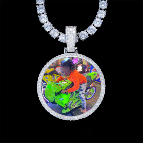 925S & VVS Moissanite 3D Circle Custom Picture Pendant
