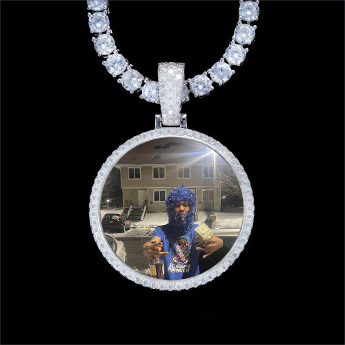 925S & VVS Moissanite 3D Circle Custom Picture Pendant