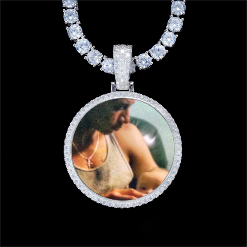 925S & VVS Moissanite 3D Circle Custom Picture Pendant