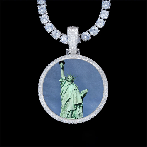 925S & VVS Moissanite 3D Circle Custom Picture Pendant