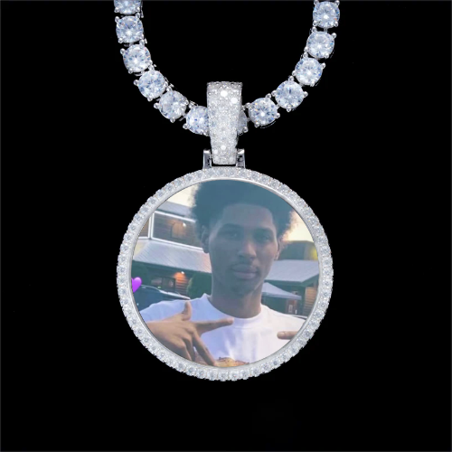 925S & VVS Moissanite 3D Circle Custom Picture Pendant