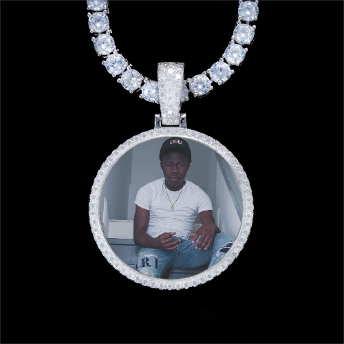 925S & VVS Moissanite 3D Circle Custom Picture Pendant