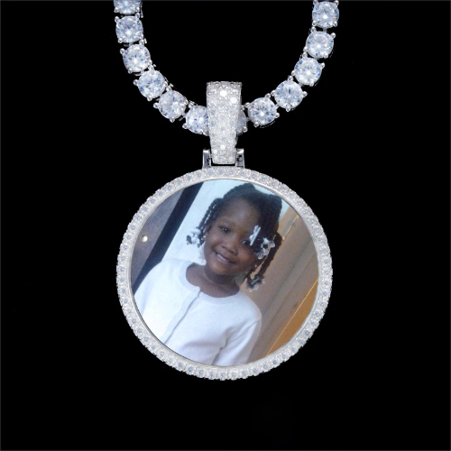 925S & VVS Moissanite 3D Circle Custom Picture Pendant