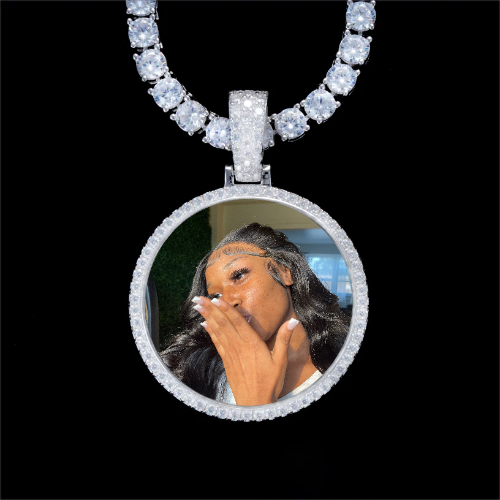925S & VVS Moissanite 3D Circle Custom Picture Pendant