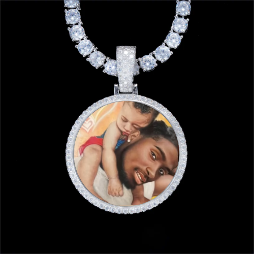 925S & VVS Moissanite 3D Circle Custom Picture Pendant